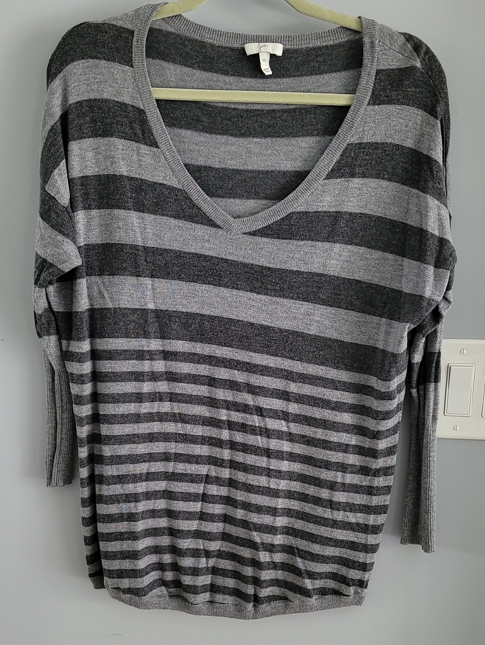 Joie Cashmere Blend Gray Striped V-Neck Pullover